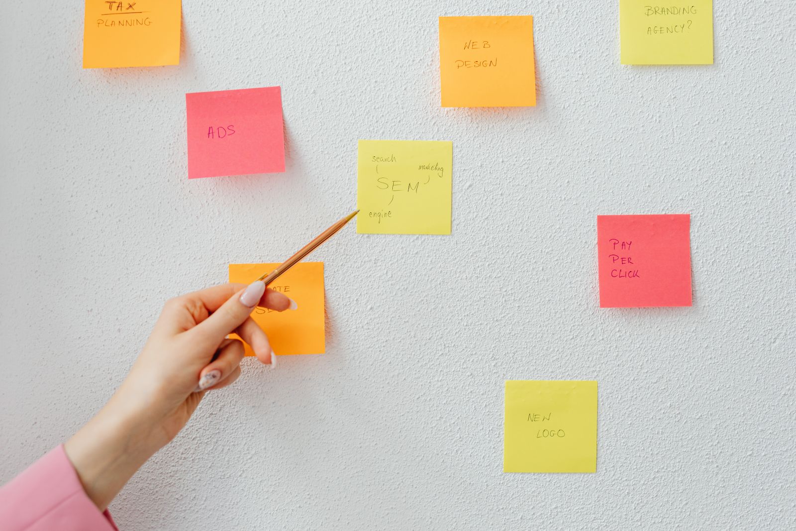 Planning wall of sticky notes from a format workshop